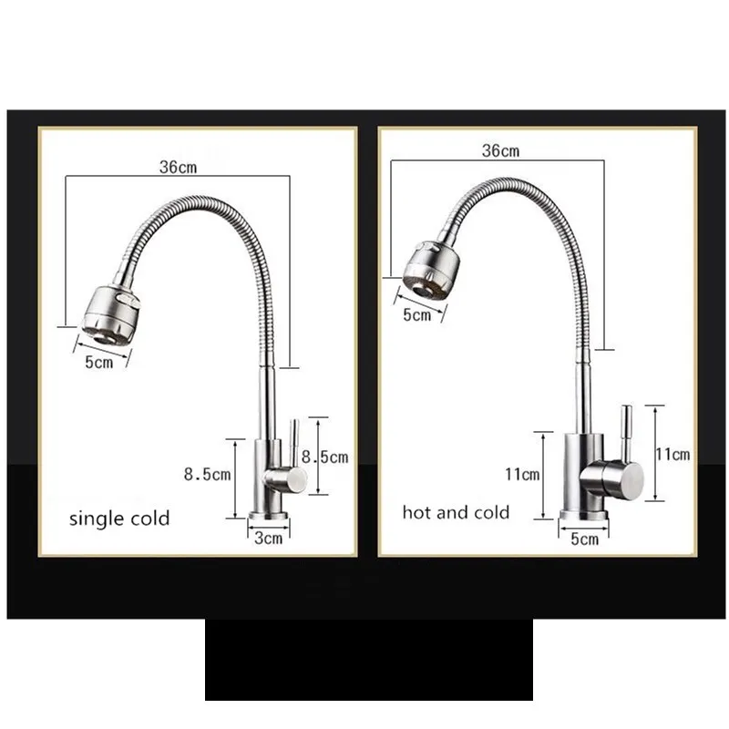 อ่างล้างจานก๊อกน้ําหมุนได้ 360 องศาพร้อมท่อยืดหยุ่น Kitchen Tap เย็นและ Hot Stream Sprayer ก๊อกน้ําห้องครัว