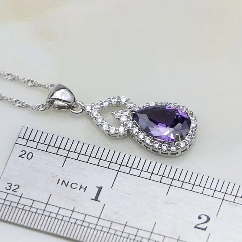 Gourd Natural Purple Zircon White Australian Crystal 925 Silver Jewelry Sets For Women Open Ring/Earrings/Pendant/Necklace