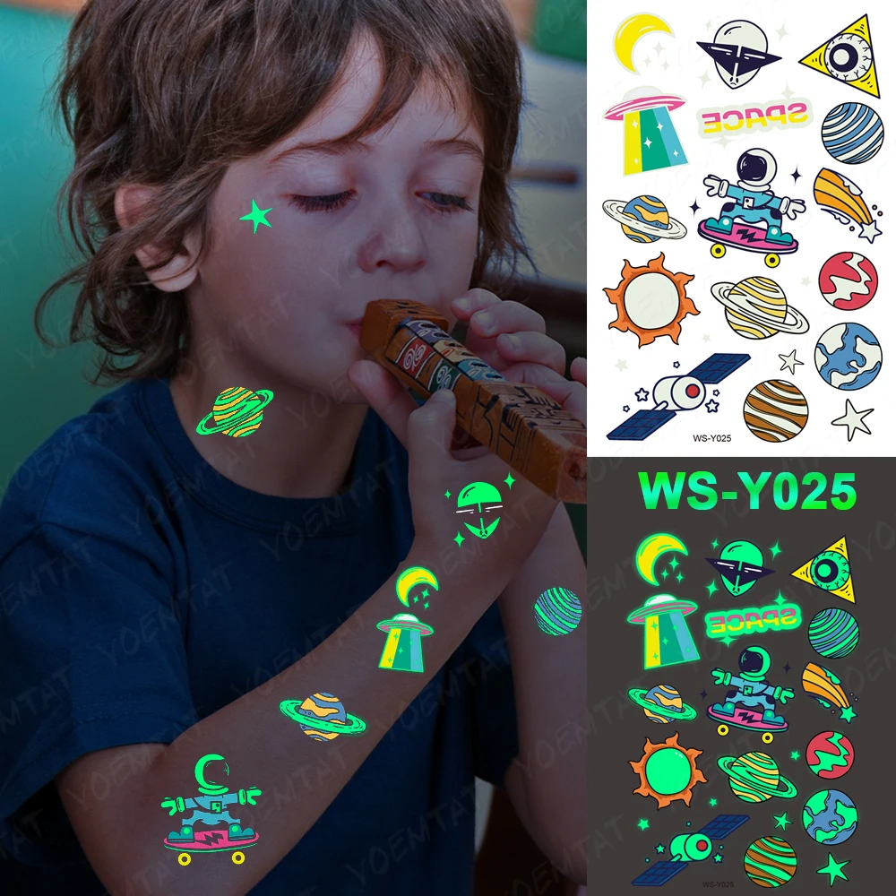 Luminous Glitter Tattoo Stickers Monster Children Temporary Waterproof Funny Tatto Body Art Cute Kid Cartoon Fake Tatoo