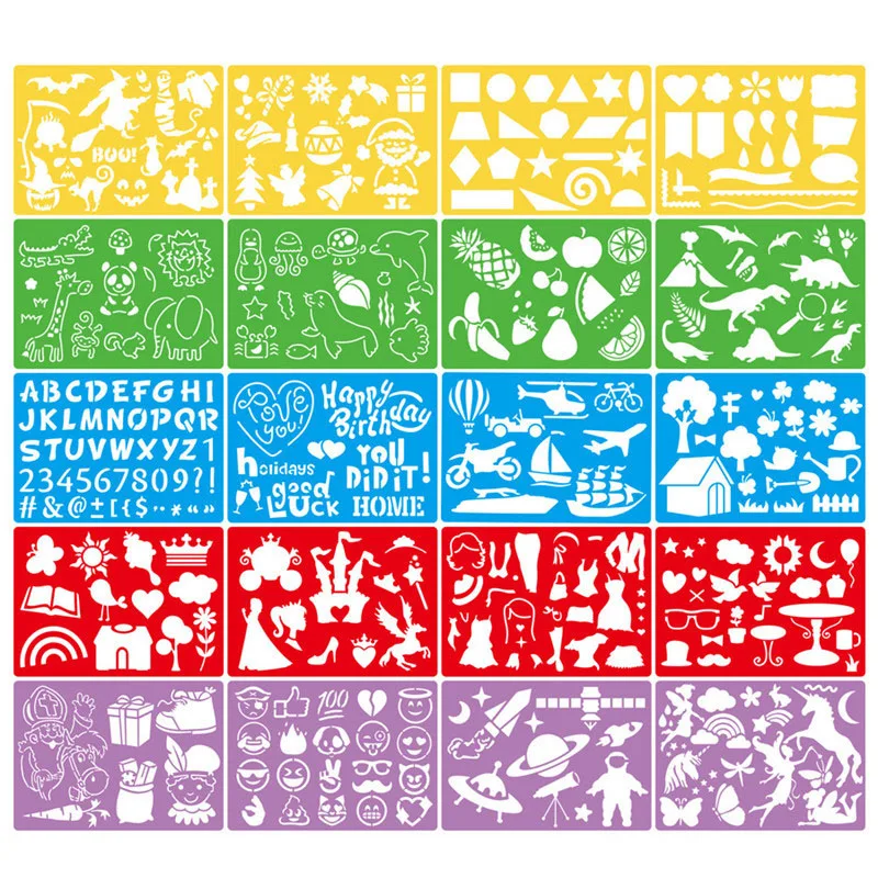 5/10/20 Pcs Stencil da disegno Set per bambini strumento artistico disegno tavolo da disegno bambini pittura Stencil righelli modello istruzione aiuti