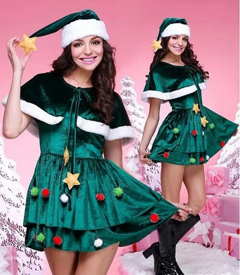 Cosplay Christmas Tree Costume Christmas Costume women Christmas party dress suit with hat free shipping hotsale 2019 new