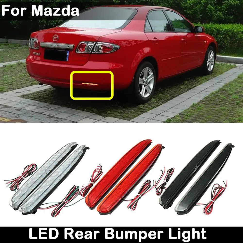 2Pcs Smoked Lens Red Lens Clear Lens LED Rear Bumper Reflector Brake Stop Light Running Lamp For Mazda 6 2003-2008