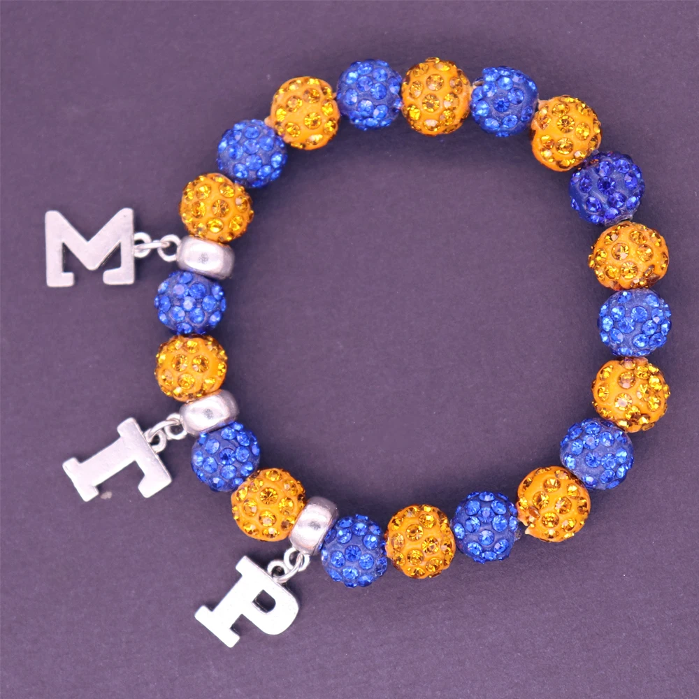 Trendy Handmade Stretch Yellow Blue Crystal Ball Beads Sigma Gamma Rho Bracelet Bangles Sorority Fraternity Greek Letter Jewelry