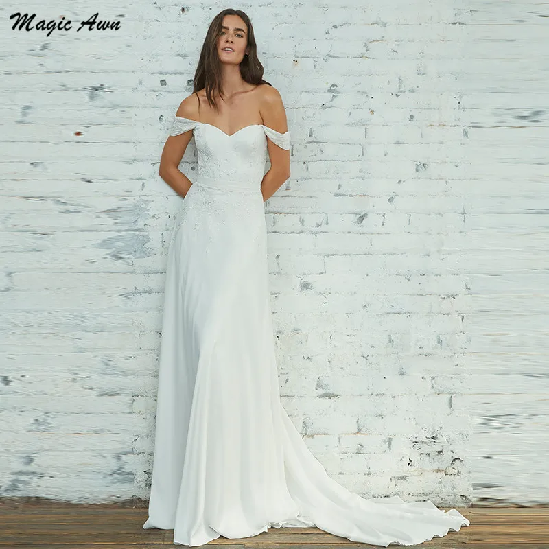 Magic Awn 2021 Off The Shoulder abiti Da Sposa Appliques di pizzo Bohemian Beach A-Line abiti Mariage Abito Da Sposa personalizzato