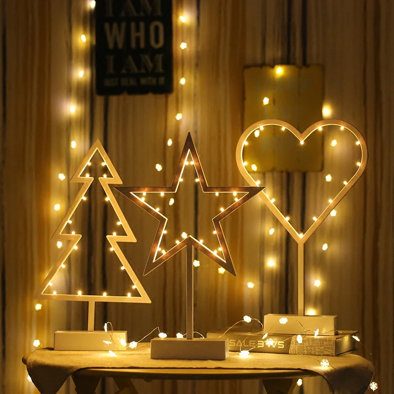 Star Love Christmas Tree Table Lamp LED Small Night Light Lantern Room Maiden Heart Decoration Hand-made Ins Burst