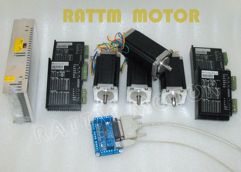 4 Axis CNC controller kit 4PCS Nema23 stepper motor 112m 425oz-in 3A Dual shaft & FMD2740C driver 4A,50V & 5 Axis CNC board