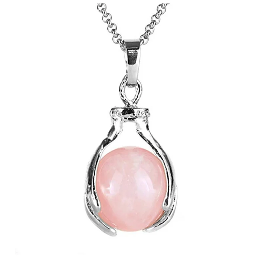 

FYJS Unique Female Anniversary Jewelry Silver Plated Hand Wrap Round Bead Pendant Natural Rose Pink Quartz Necklace