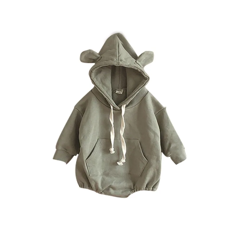 2023 Autumn New Children\'s Clothing Baby Bodysuits Kid Boys Bear Ears Hooded Jumpsuit Cotton Long Sleeve Baby Girl Bodysuit