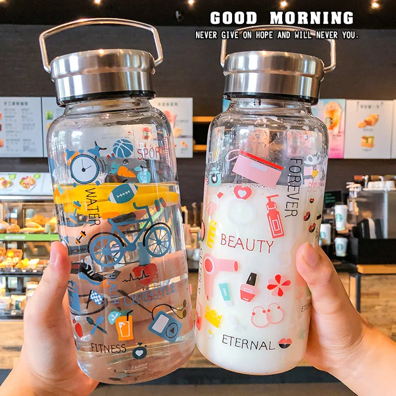 

1000ML Cartoon Portable Large Capacity Transparent Space Cup Portable Tea Strainer Drink Bottles With Lid Tea Infuser Filter