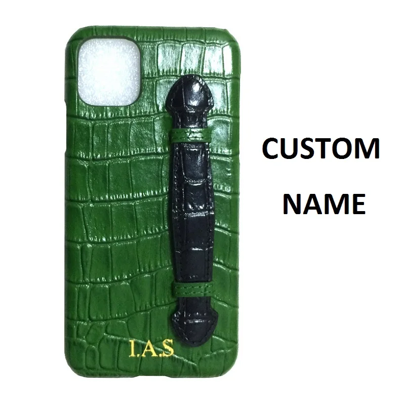 Custom Initial Name on Genuine Leather Strap Holder Case For iPhone 11 Pro Max 11Pro Luxury Cute Crocodile Handle Phone Cover