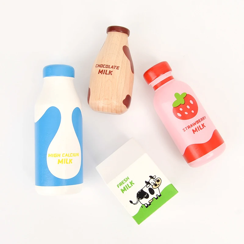 Wooden Milk Set Pretend Play Kitchen Food Toys for Children Imitation Games Preschool Montessori Educational Toys for Girls Boys