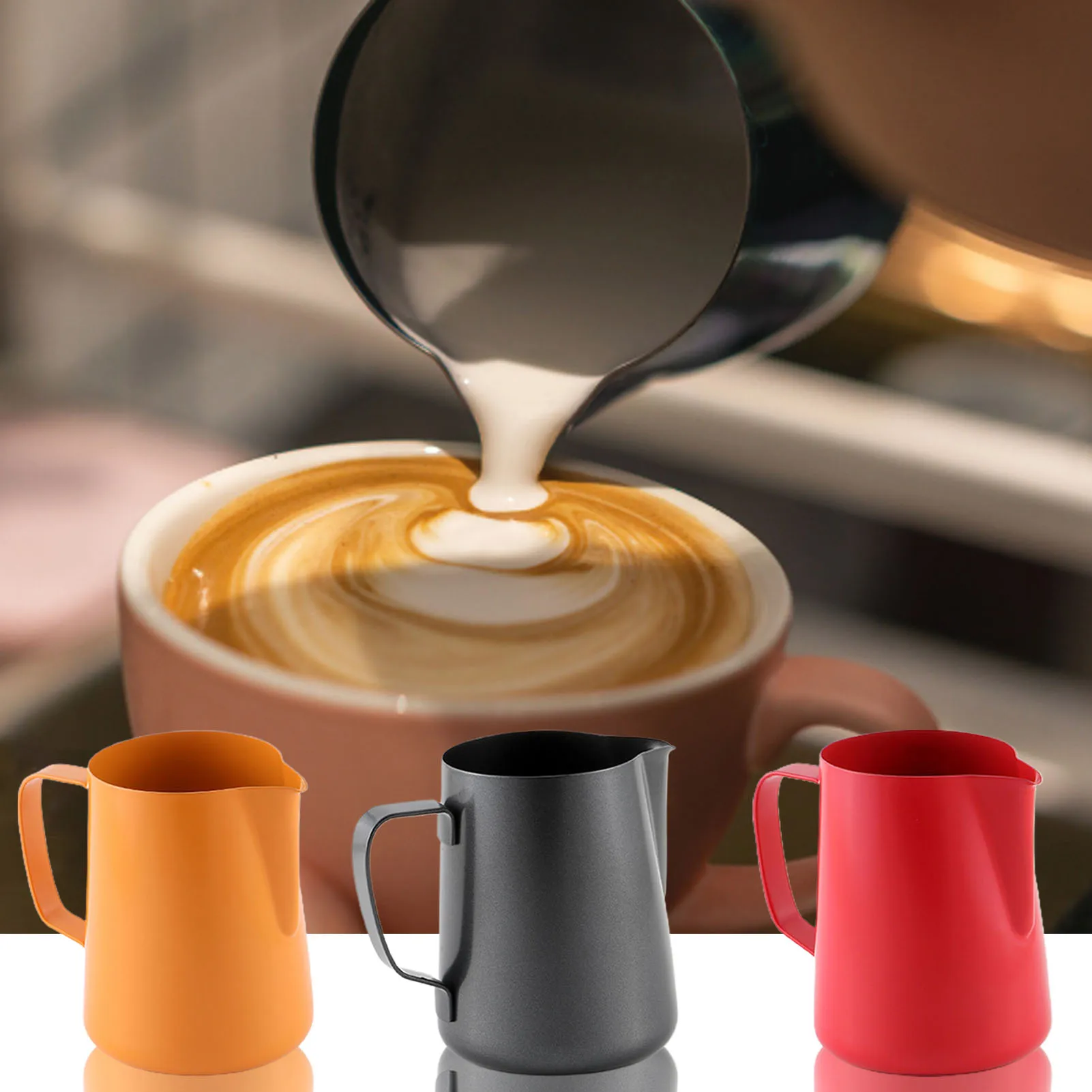 400ml Milk Frothing Pitcher Espresso Coffee Barista Craft Latte Cappuccino Milk Cream Cup Frothing Jug red orange black