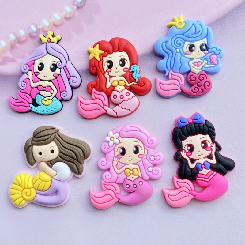 10 New Cartoon Lovely Mermaid Princess Soft Rubber Series Flat Bottom DIY Crafts Mobile Phone Shell Accessories F87