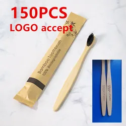 150 pçs logotipo personalizado escova de dentes eco macio cerdas de bambu escovas carvão vegetal dente vegan dental ferramentas cuidados orais plástico livre