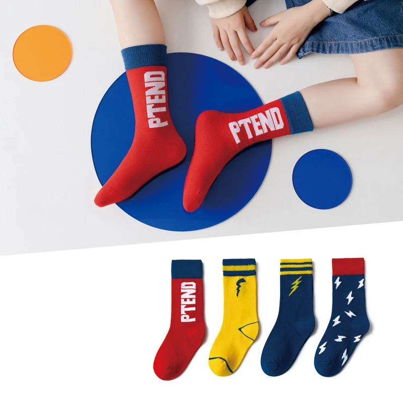 4Pairs/lot Kids Socks Autumn Winter Cotton Cool Lightning Baby Socks Fashion Warm Children Colorful Socks