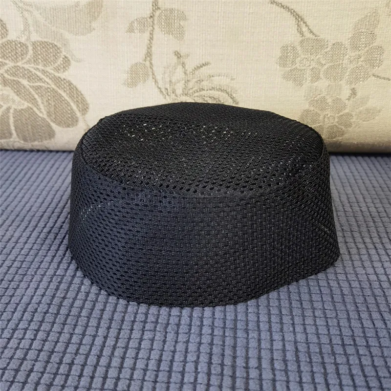 Sombrero árabe de malla para hombres, gorro de oración de la India judía, malla transpirable, parte superior plana, gorra de Hijab para hombres