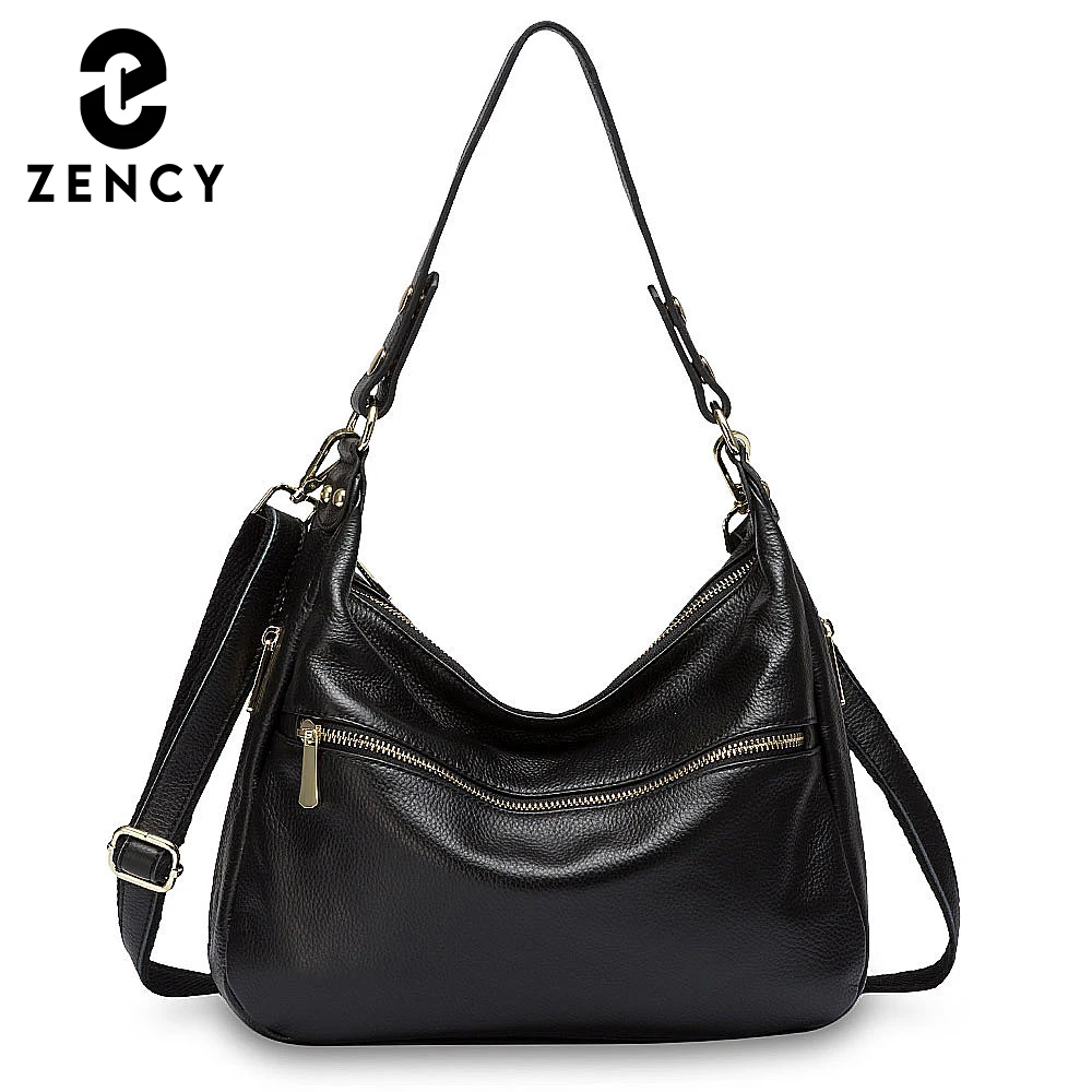 zency luxo bolsa de ombro feminina 100 couro genuino tote bolsa grande capacidade hobos moda senhora crossbody bolsa preto cinza 01