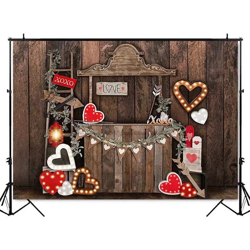 사진을 위한 소박한 나무 벽 배경, 러브 하트 XOXO 러브 하트 사진 배경, 포토폰, 발렌타인데이 파티 장식