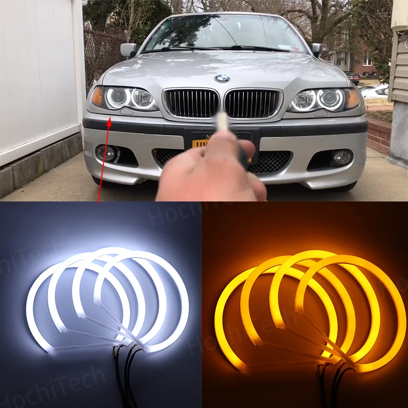 Biały i bursztynowy dwukolorowy bawełniany zestaw LED Angel eyes pierścień DRL do BMW serii 3 E46 sedan touring wagon coupe compact 1998-05