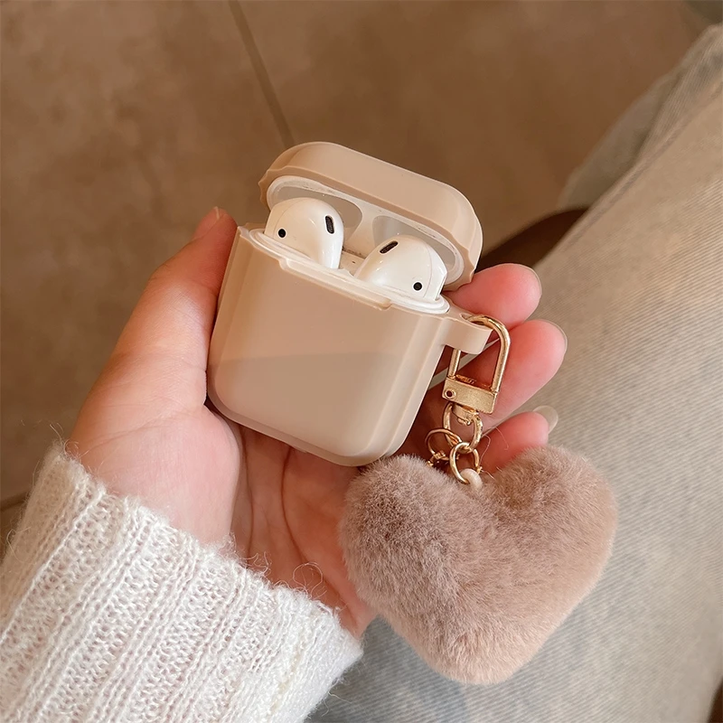 Cute Winter Hair Ball keychain Headset Box For apple airpods 1 2 3 Pro Cover Solid Color Silicone Earphone Case for Airpod 3