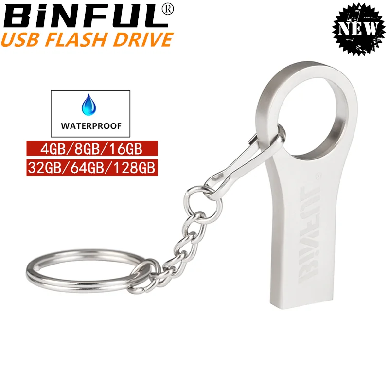 BiNFUL-unidad flash usb de metal resistente al agua, pendrive de 4GB, 8GB, 16GB, 32GB, 64 GB, 128G, regalo