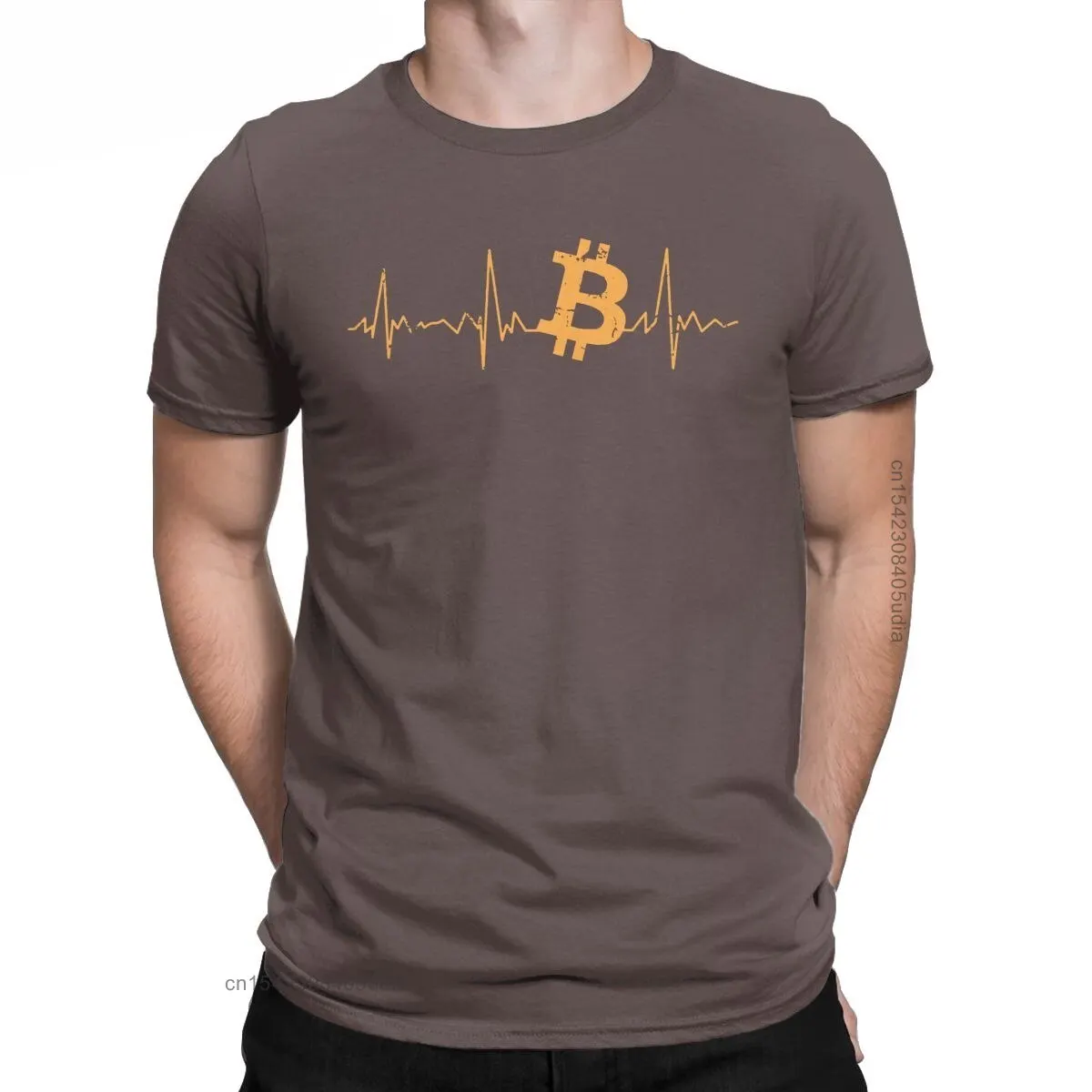 Men\'s Bitcoin Heartbeat Graphic T Shirts Cryptocurrency Pure Cotton Tops Awesome Crew Neck Tee Shirt for Men Camisas T-Shirts