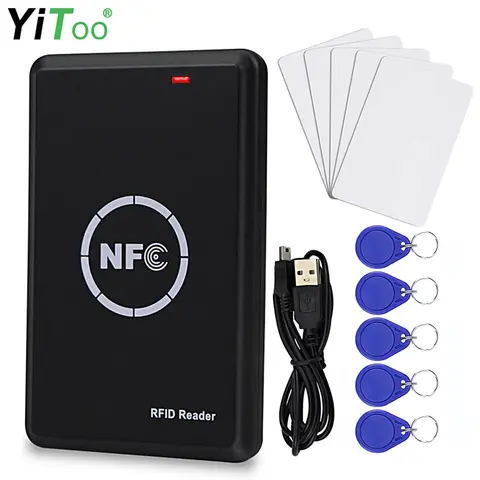 Premium RFID Reader Writer Duplicator, NFC Copier, Smart Card Programmer,125KHz 13.56MHz Decoder, T5577 UID Key Fobs Cards, USB