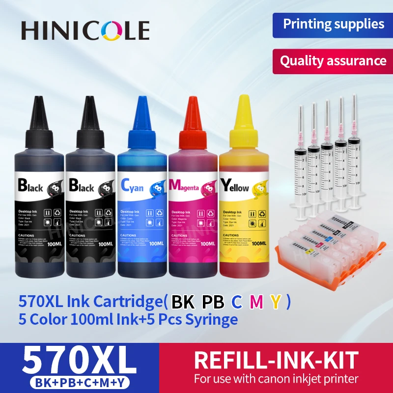 HINICOLE PGI570 CLI571 Refillable Ink Cartridge For Canon PGI-570 CLI-571 PGI570XL for Canon PIXMA MG5750 MG5751 MG5752