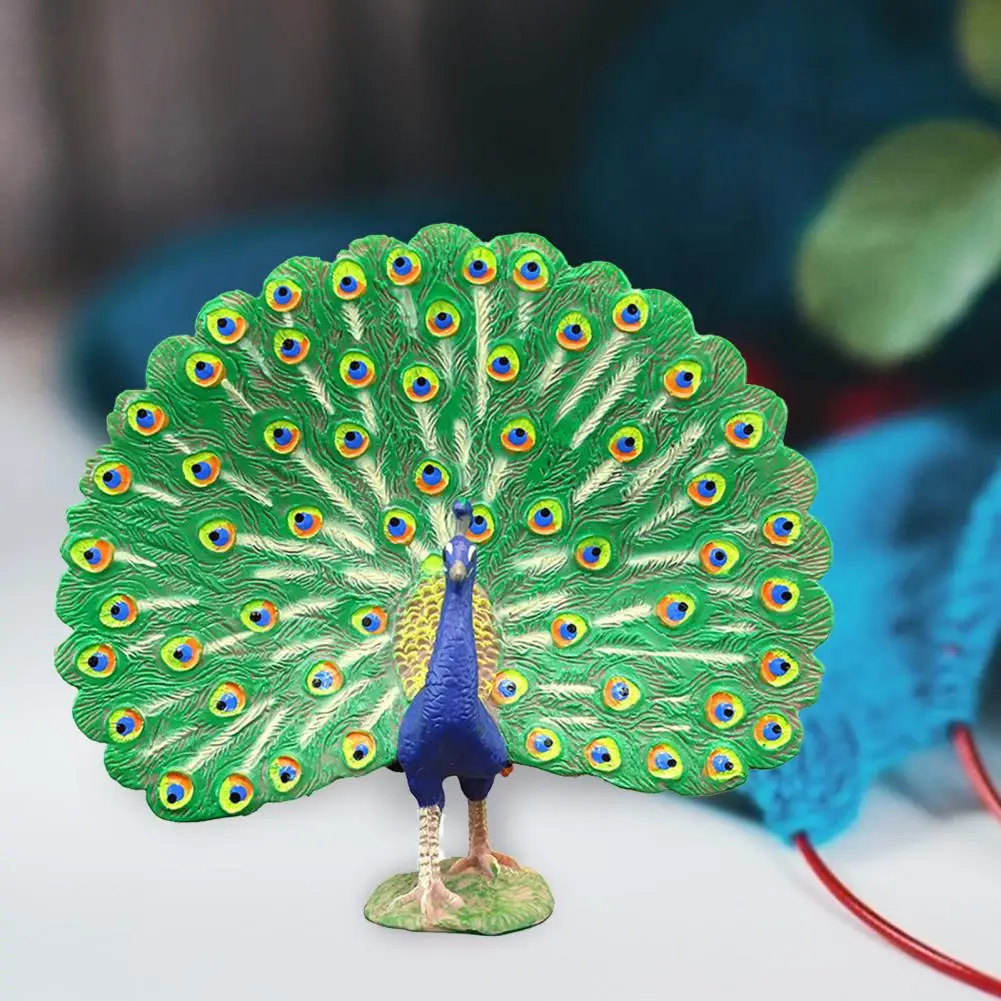 Lovely Peacock Figurine Professional Painted Craft Wear-resistant Multifunctional Realistic Peacock Model Figure Home Decoration