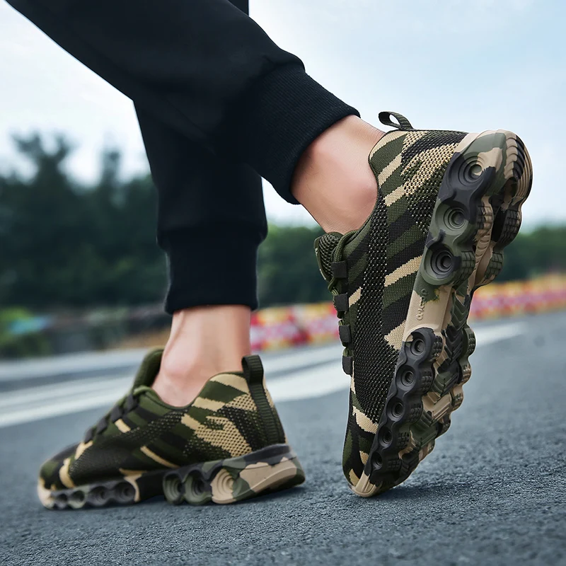 Mężczyźni kobiety sportowe buty do biegania oddychające Camo sportowe trampki Unisex Jogging Trail buty oddychające kamuflaż trenerzy