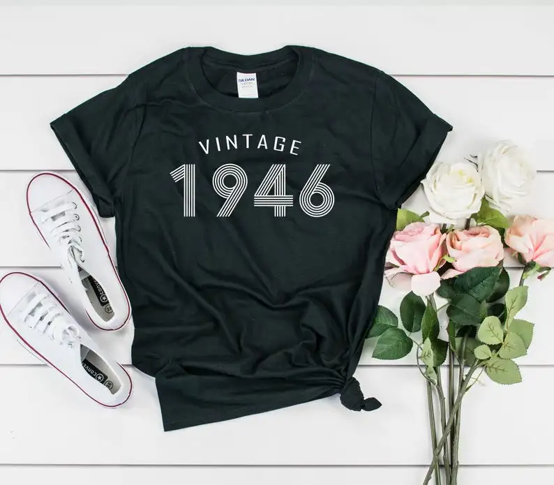 Glittering gold-75th birthday 1946 retro T-shirt, party shirt can be customized for any year, summer casual cotton UNISEX SHIRT