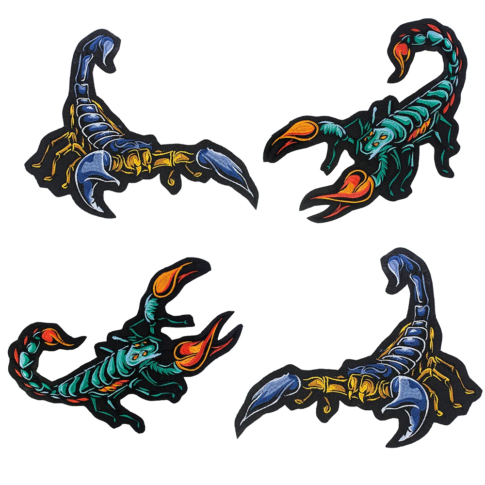 Scorpion Biker Patch Embroidered Iron on Patches Fabric Applique for Jacket Clothes Badge DIY Apparel 1pair TH1939