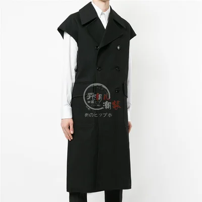 Spring and Autumn Edition Youth Long Trench coat style vest, suit jacket British fashion men's sleeveless casual jacket loose