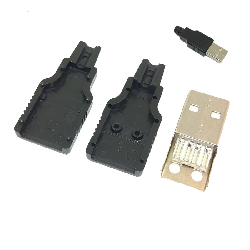 100PCS Wire-Type Three-Piece Plastic Shell USB A-type Male Connector Housing With Wire 4P4