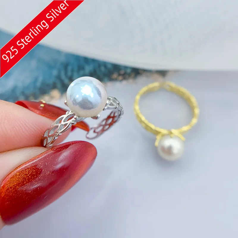 Free Shipping Wholesale 925 Sterling Silver Pearl Ring Accessories Types Creative Ring for Women DIY Pearl jewelry Gifts 2019J00