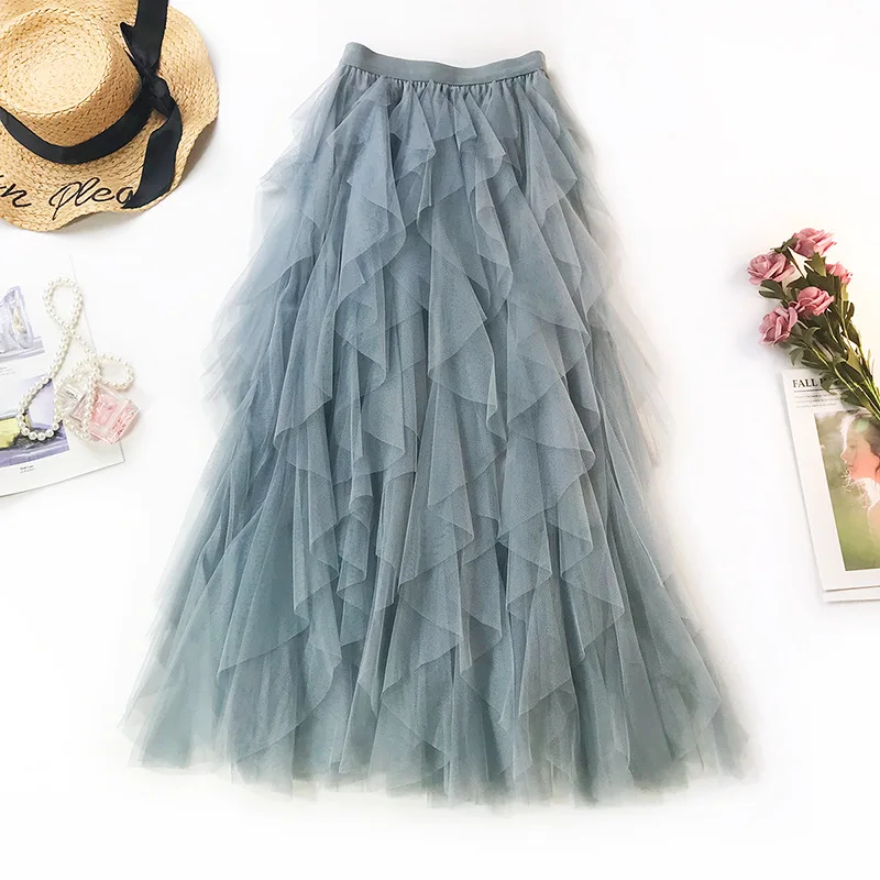 

Fashion Tutu Tulle Skirt Women Long Maxi Skirt 2023 Spring Summer Korean Black Pink High Waist Pleated Skirt Female