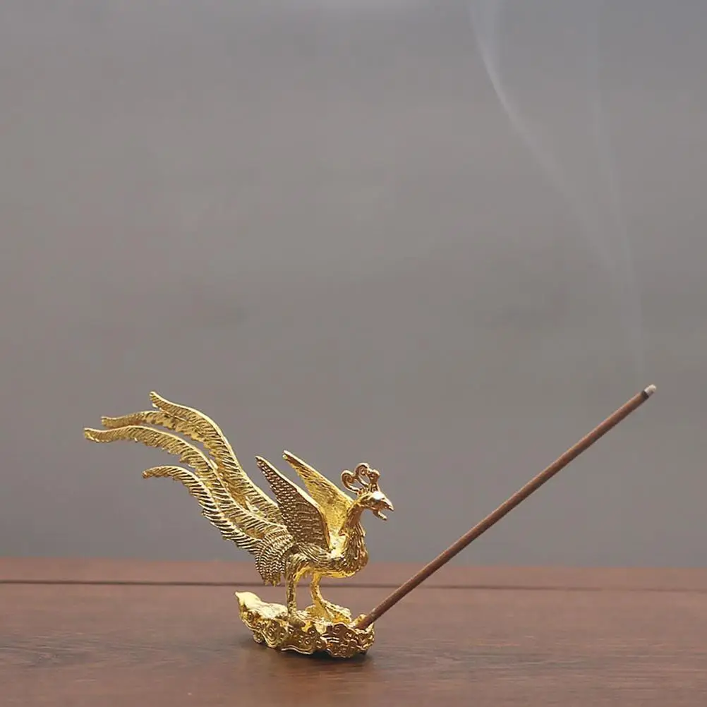 Antique Gold Phoenix Incense Burner Incense Stick Holder Home Decor Auspicious Mini Portable Zinc Alloy Aromatherapy Furnace