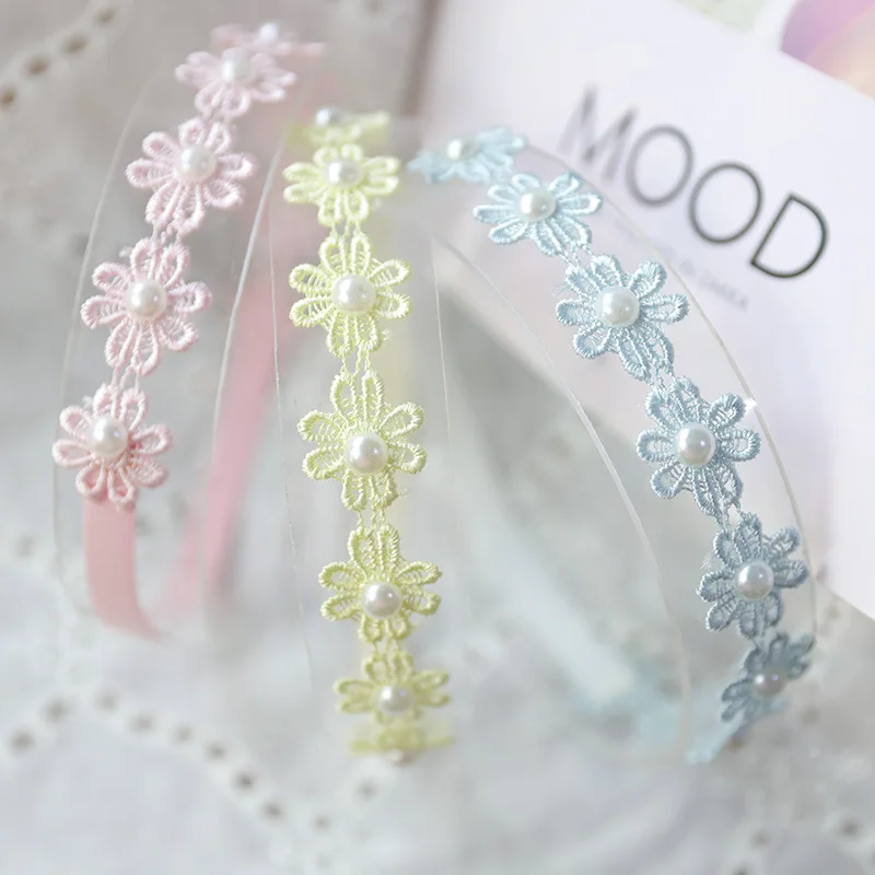 Boutique 15pcs Fashion Cute Crochet Floral Headbands Pearl Flower Soft Hairbands Princess Headwear Newborn Hair Accessories