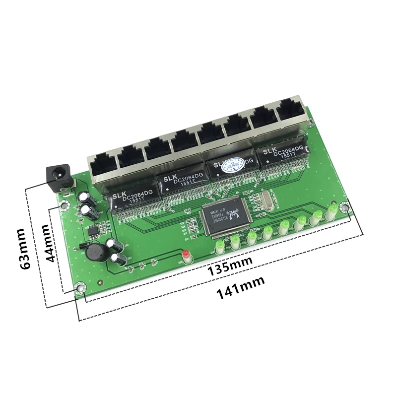 OEM factory direct mini fast 10 / 100mbps 8-port Ethernet network lan hub switch board two-layer pcb 2 rj45 1 * 8pin head port