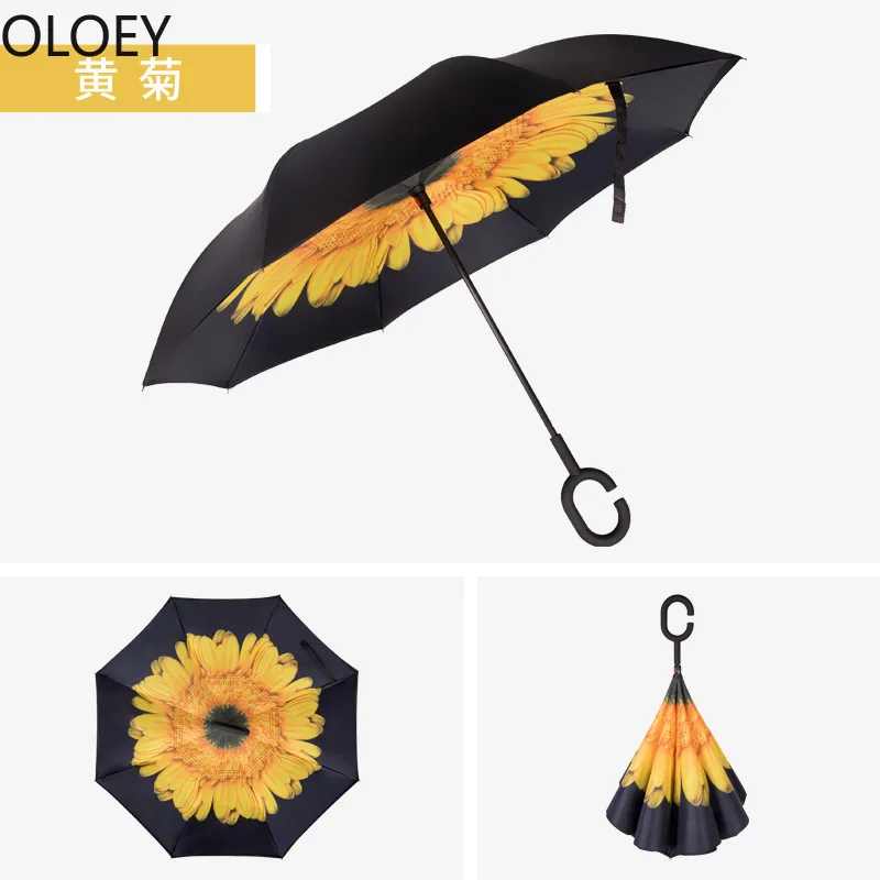 Reverse Inverted Umbrella Automatic Car Upside Down Big Umbrellas Uv Black Umbrella Men Sun Double-layer Parasol Custom Logo New