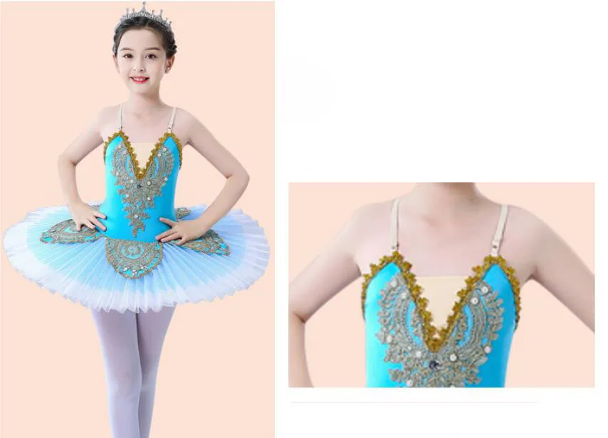 Robe de danse bleue pour filles, jupe Tutu de Ballet, Costumes de fête, robe de ballerine pour enfants