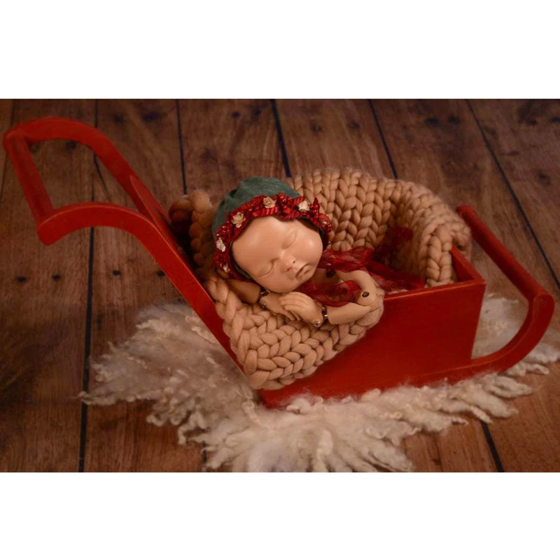 Newborn Baby Photography Props Accesories Christmas Theme Santa Sledges Photo Studio Xmas Wooden Sleigh Infant Photo Shoot Prop