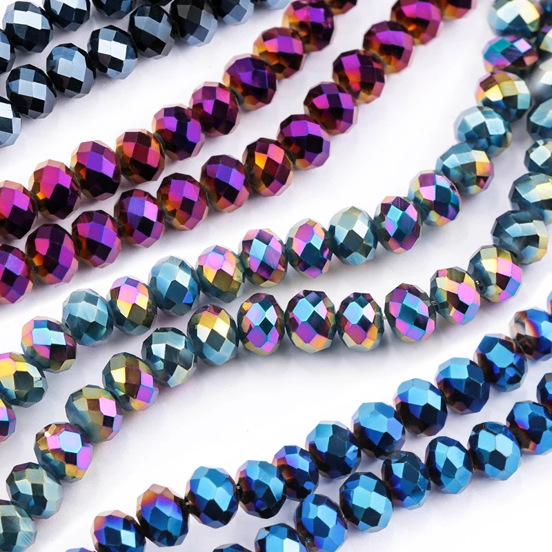 Plated AB color 4mm-8mm round glass beads ball shape crystal loose beads for Necklace bracelet making diy, jewelry accessories