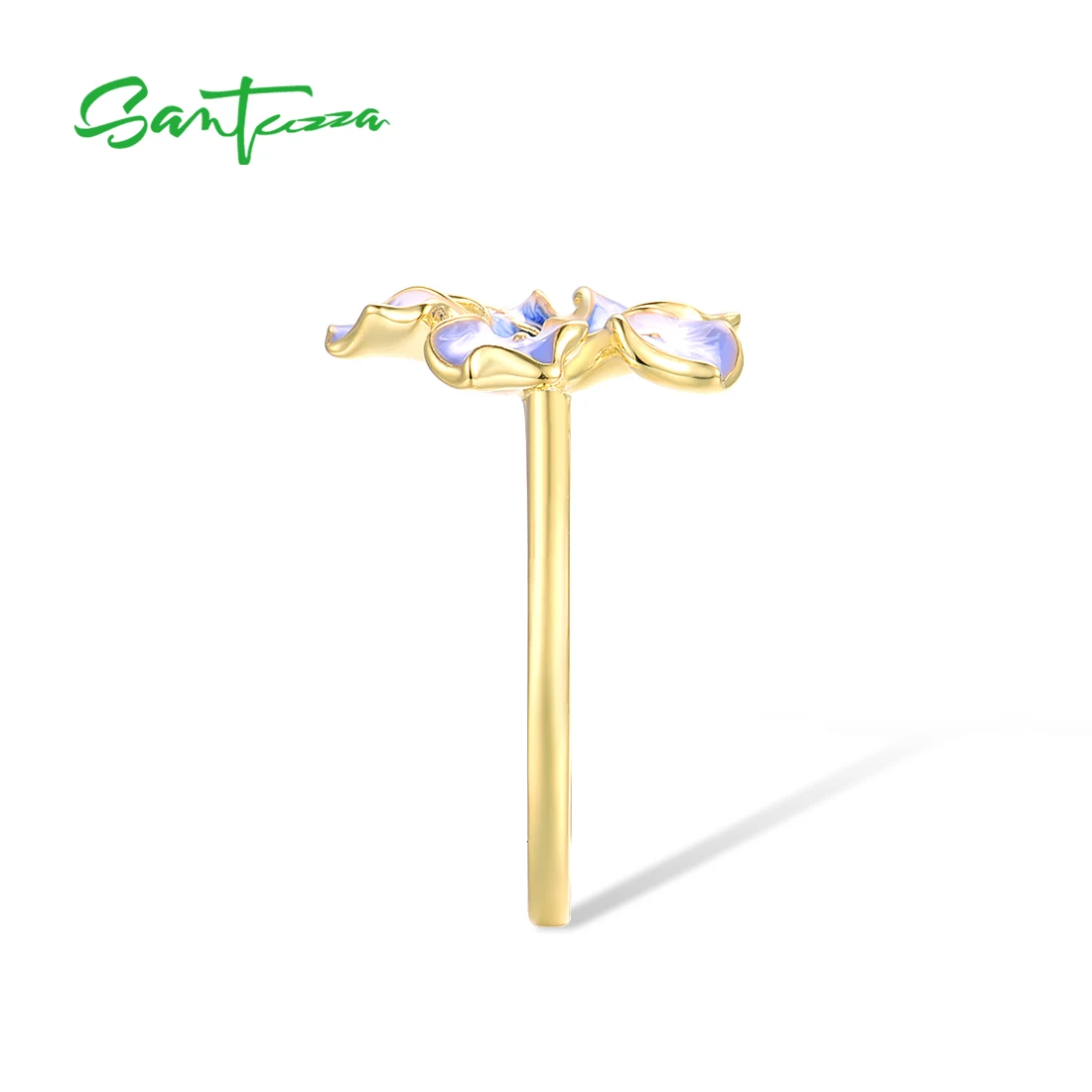 SANTUZZA Genuine 925 Sterling Silver Rings For Women Gold Color Delicate Blue Yellow Flower Party Fine Jewelry Handmade Enamel