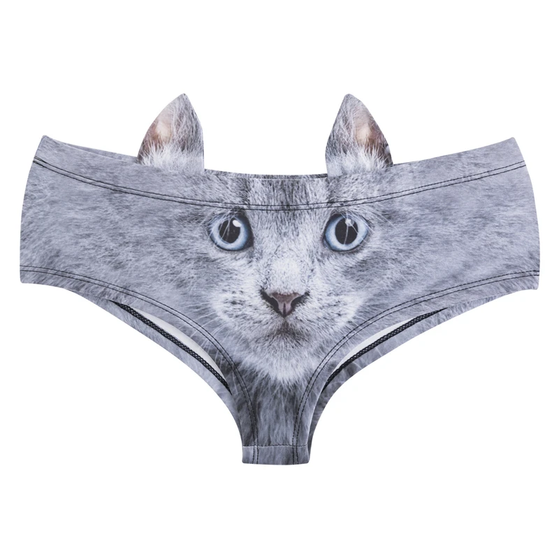 3D Stereo Ears Women\'s Underwear Cute Animal Printed Underpants Sexy Low-Waist Panties Solid Color Female Briefs