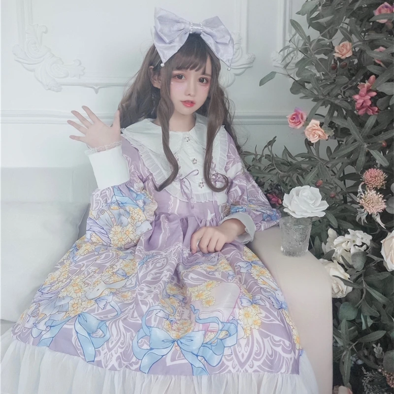 

2020 New Spring Origional Lolita Girl's Cute Doll Collar Long-Sleeved Dress gothic lolita dress women kawaii clothing loli
