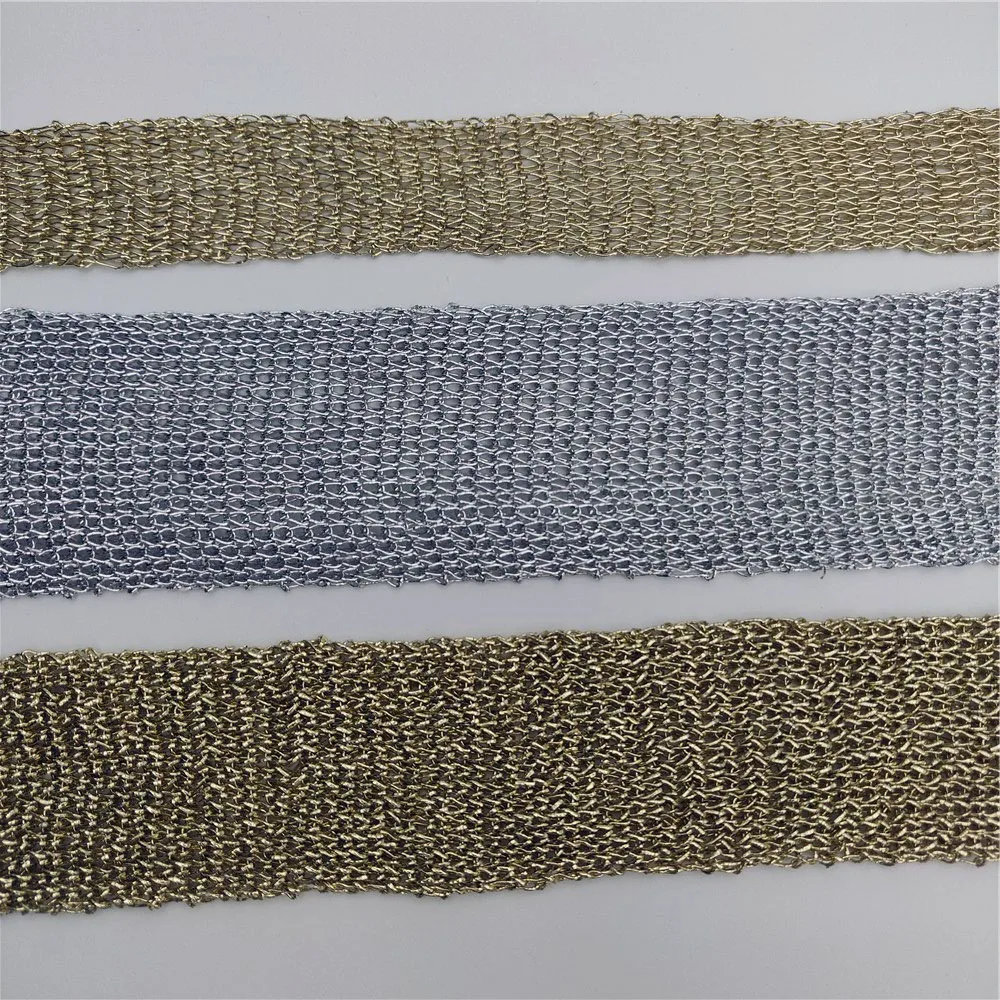 4cm Wide Knitted Gold Thread Mesh Webbing Hollow Braided Webbing Fabric Sewing Lace Trim 1 Yard