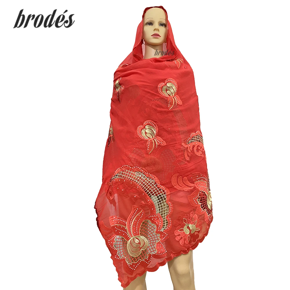 

Floral Design African Fashion Women Scarf Headband Dubai Muslim Scarf Cotton Hijab Splicing Embroidery Beautiful Shawls For Lady