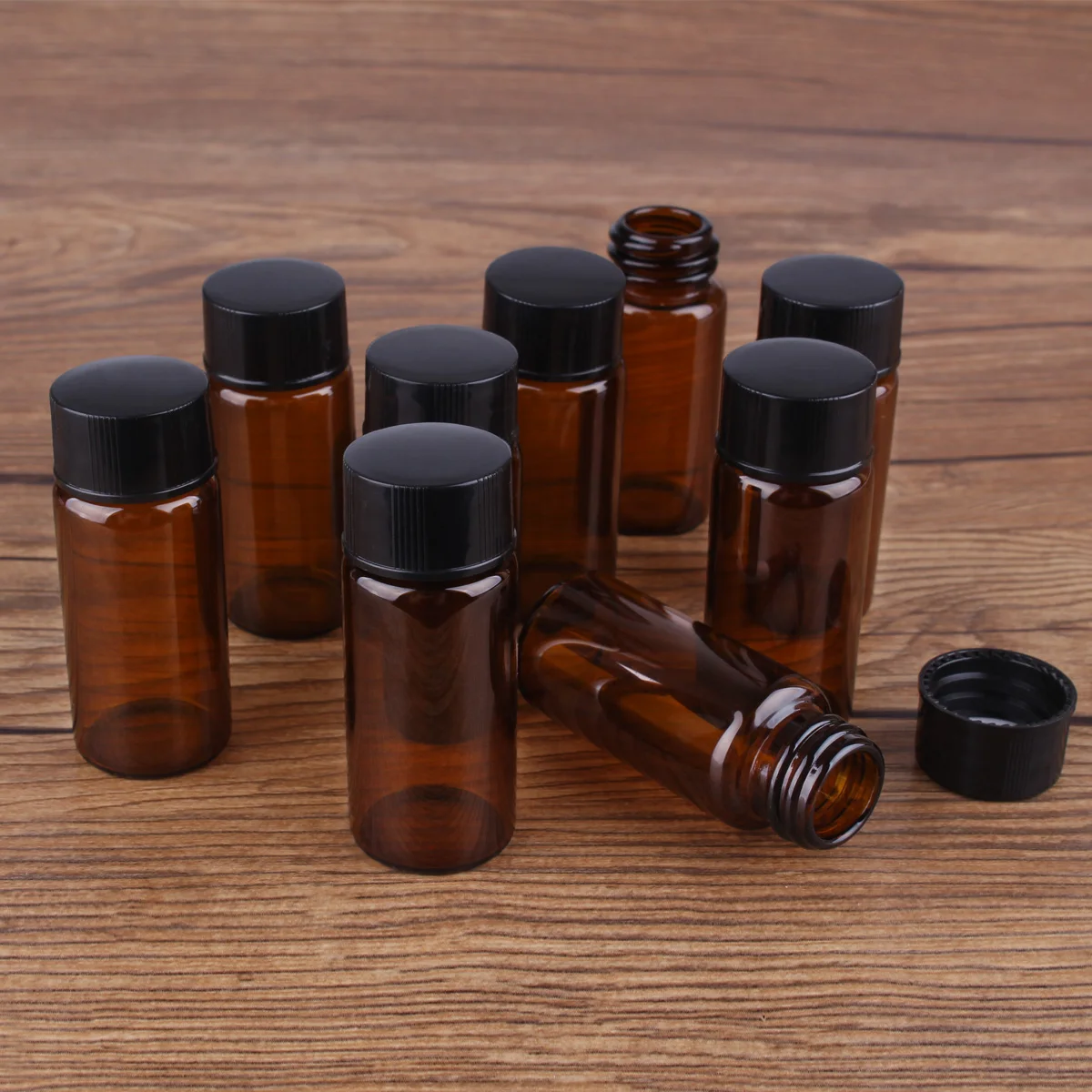 10pcs 10ml 22*50mm Small Glass Bottles with Black Plastic Caps Empty Glass Jars Crafts Vials glass vessels