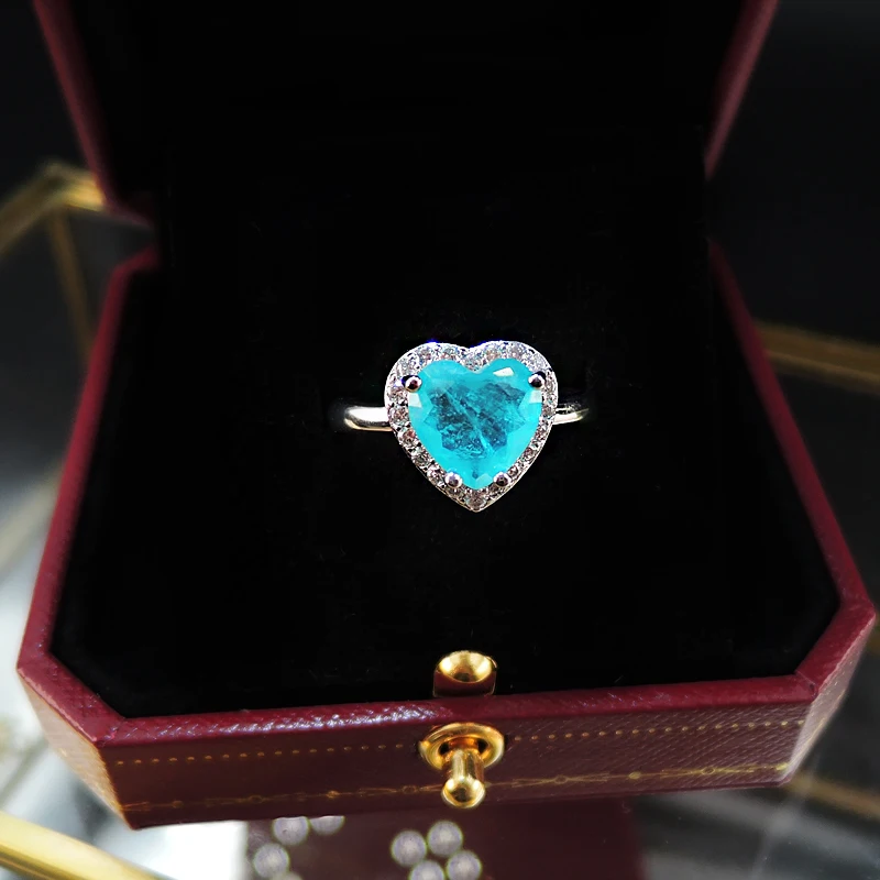 FFGems Paraiba Tourmaline Ngọc Lục Bảo Đá Quý Trái Tim bạc Vàng màu sắc Mới Bông Tai Vòng Cổ Bộ 2020 cho Nữ Cô Gái Tặng Sỉ